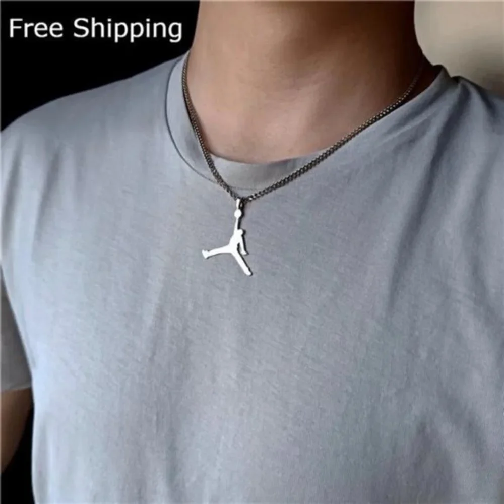 NEW Michael Jordan Jumpman 23 Basketball‎ SILVER Chain Necklace Pendant | GOAT